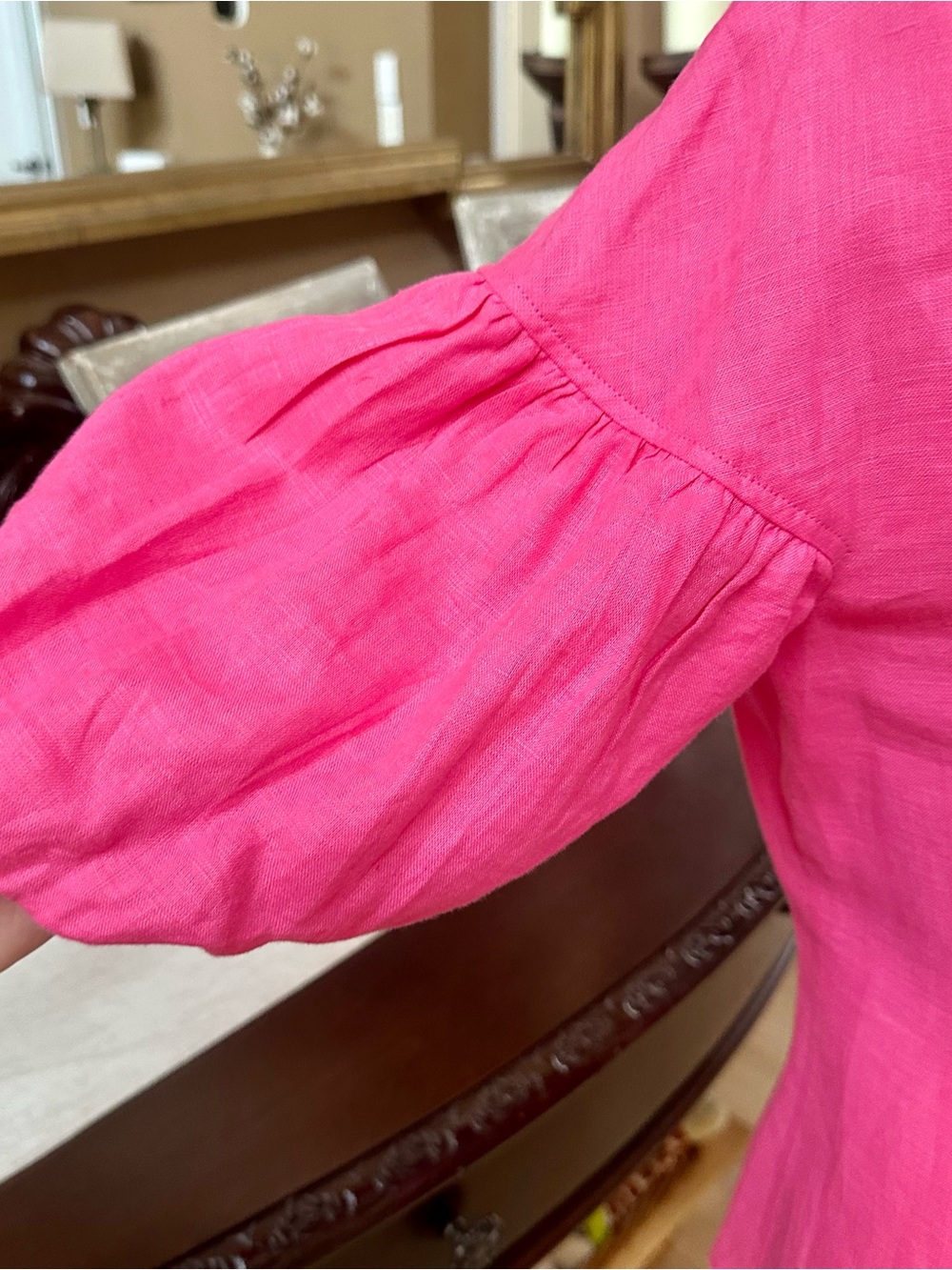 Carlisle Vibrant Pink Puff-Sleeve Button-Down Shirt - Picture 3 of 4